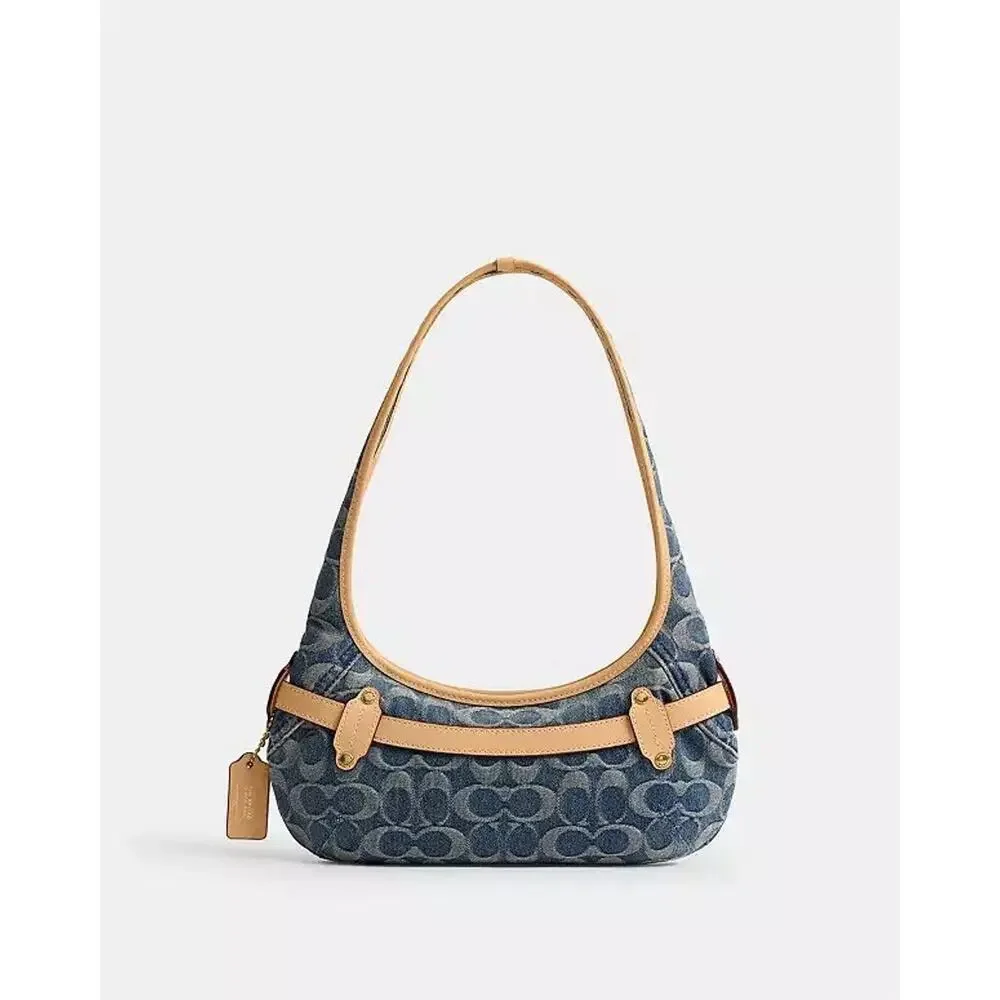 NWT Coach Belted Ergo Shoulder Bag 26 Signature Regenerative Cotton Denim CEN94